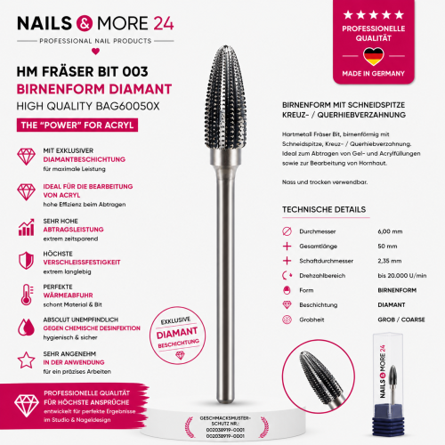 HM Fräser Bit 003 | Birnenform Diamant - High Quality BAG60050X